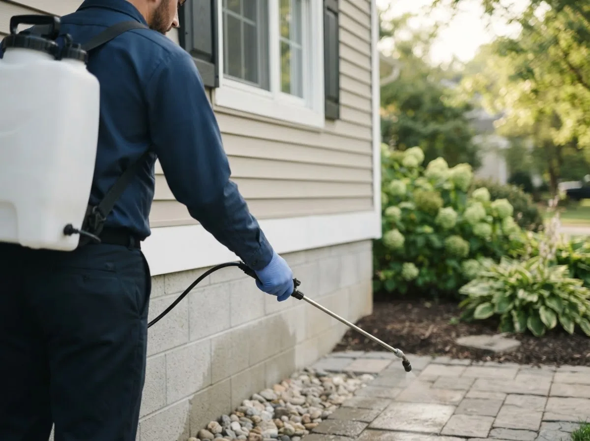 Pest control technician inspecting a home in Hurst, IL